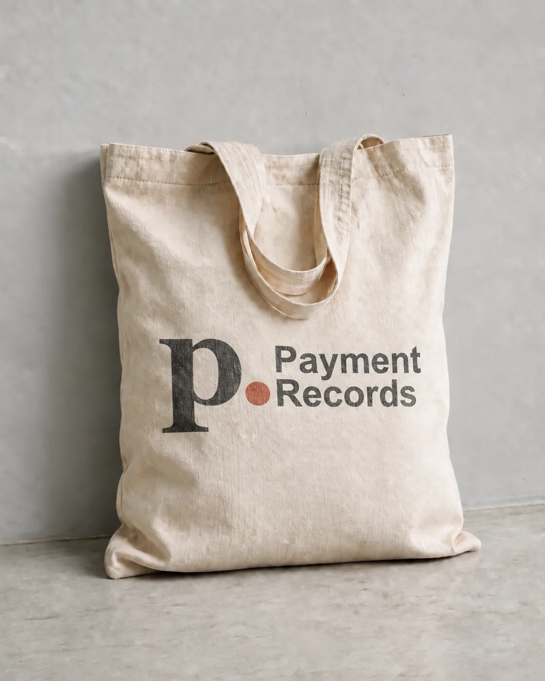 Naturfärgad tygkasse med hela Payment Records-loggan